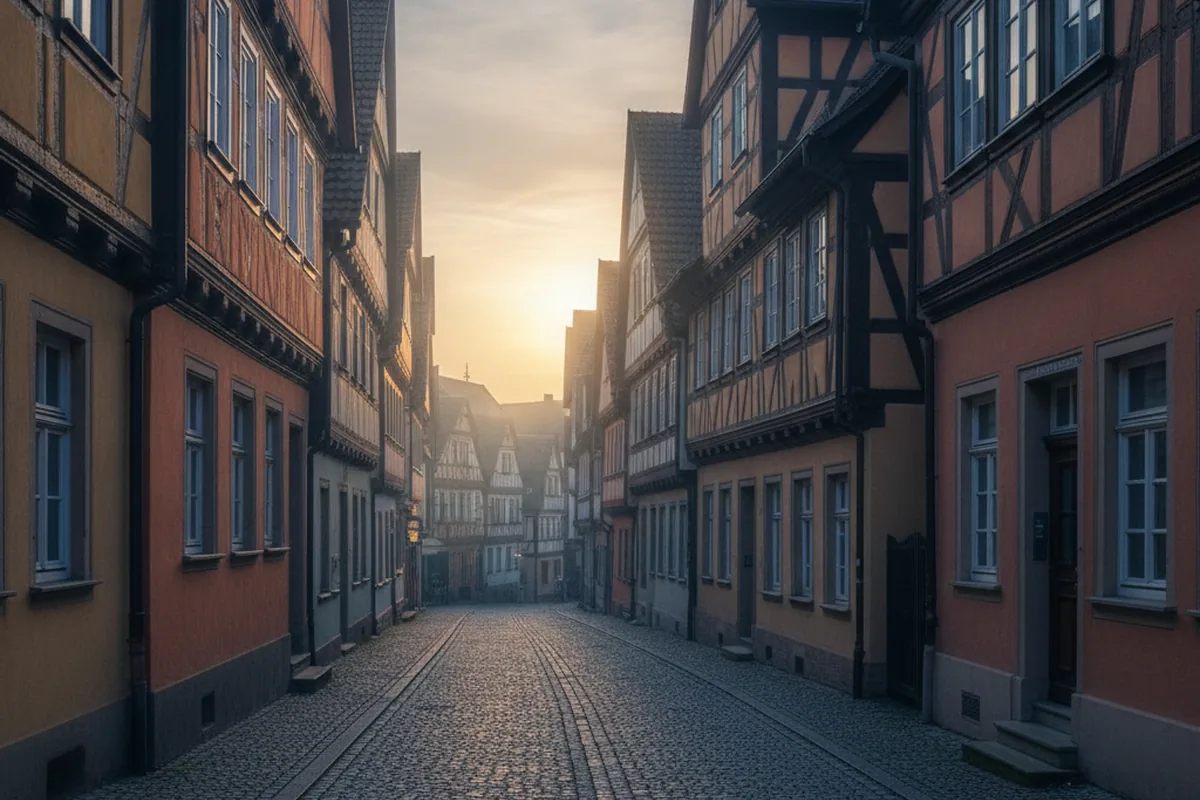 Historisches Fachwerk-Stadtbild — sinnbildlich für die Lutherstätten im Mansfelder Land